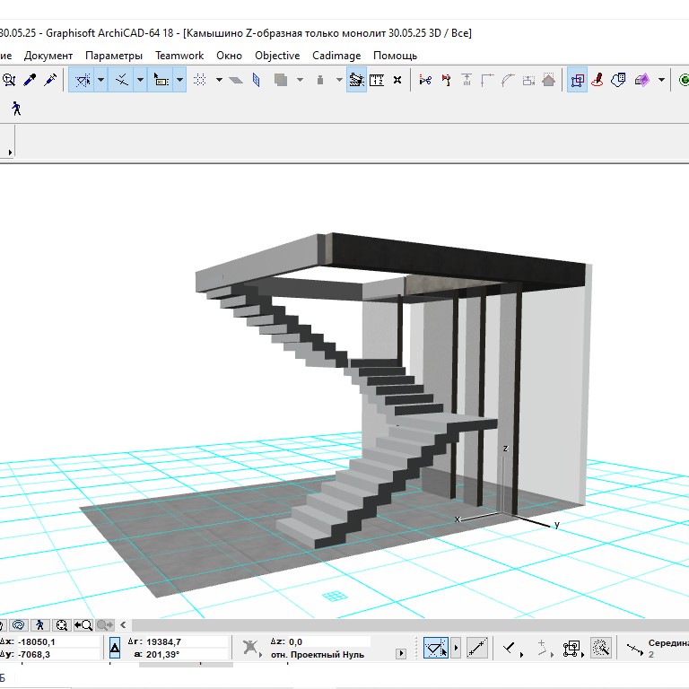 Разработка индивидуального 3D проекта лестницы из бетона в частный дом